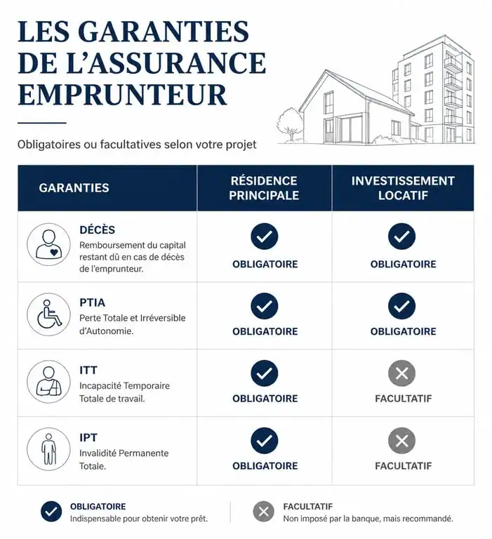 Tableau comparatif des garanties d'assurance emprunteur obligatoire pour un prêt immobilier