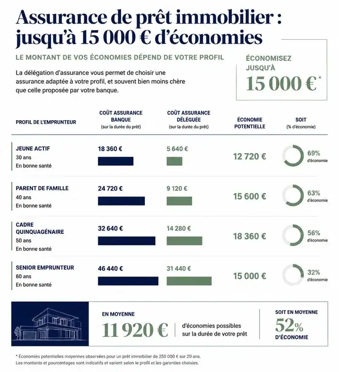 Infographie des économies réalisées avec un courtier en assurance de prêt immobilier