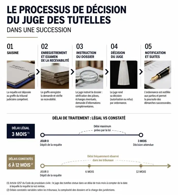 Infographie des délais de réponse du juge des tutelles dans une succession