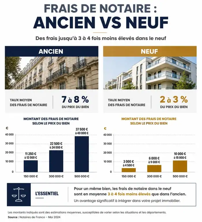 Comparatif des frais de notaire entre immobilier ancien et neuf pour optimiser son budget d'achat immobilier
