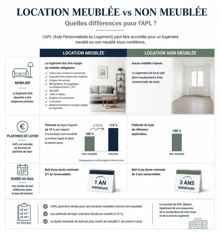 Infographie comparative APL logement meublé vs non meublé