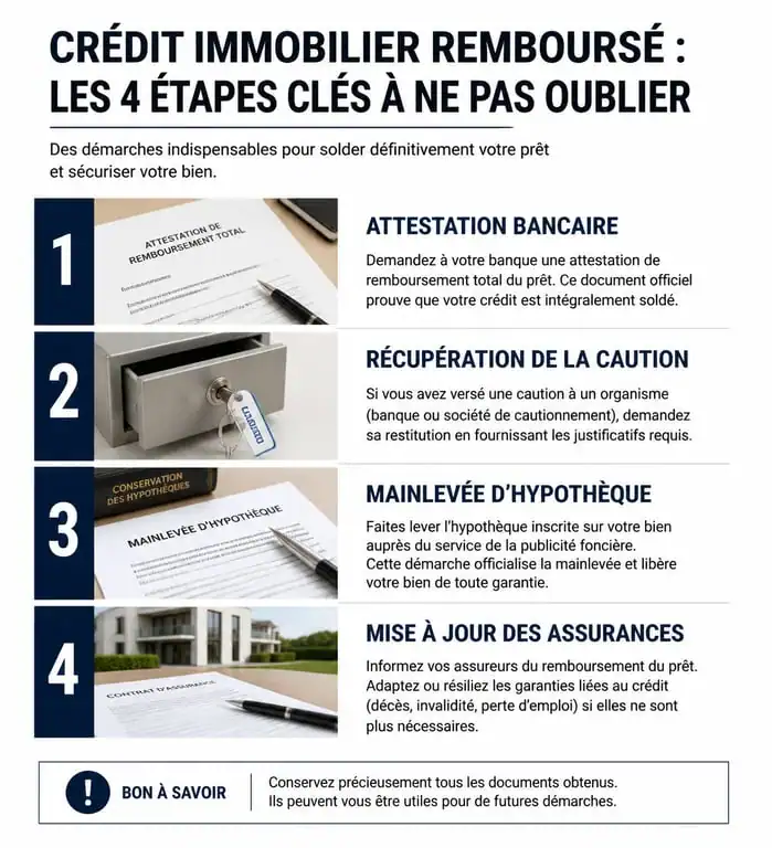 Infographie des démarches après avoir fini de payer son crédit immobilier