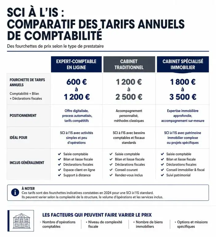 Comparatif des tarifs annuels d'un expert-comptable pour SCI à l'IS