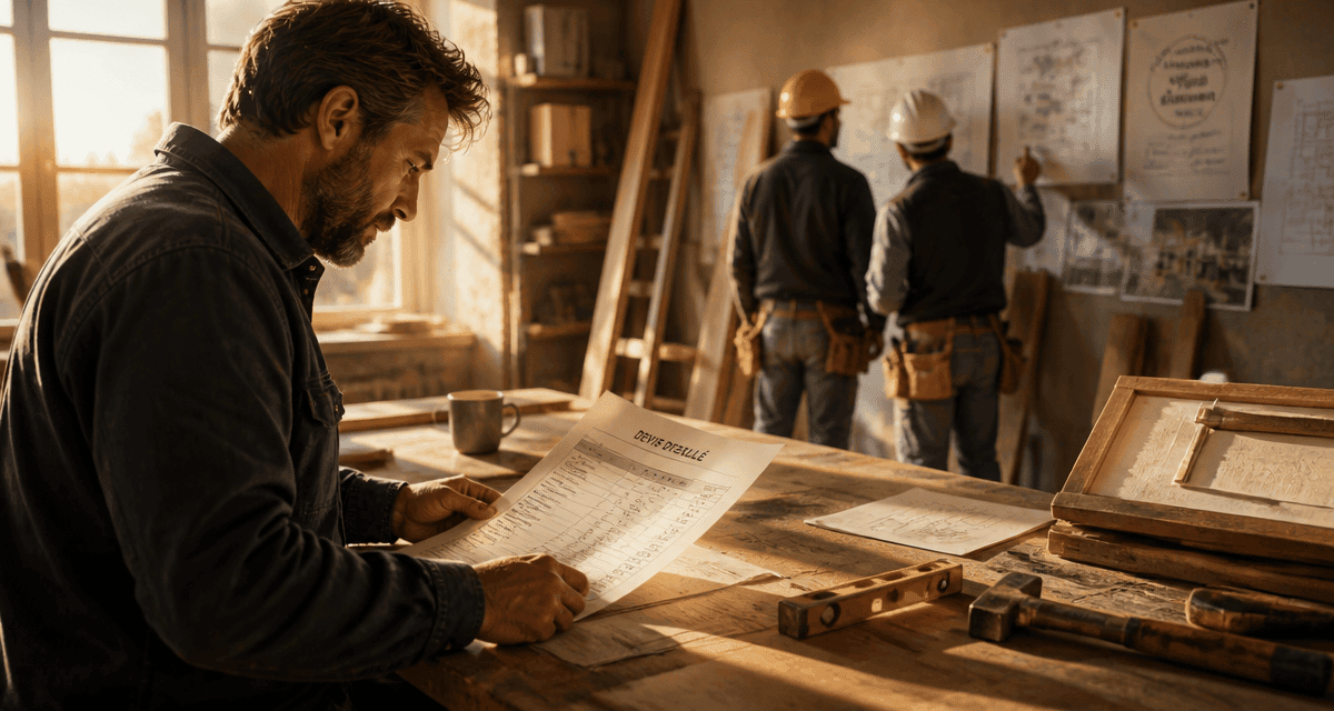 Les artisans du batiment consultant un devis