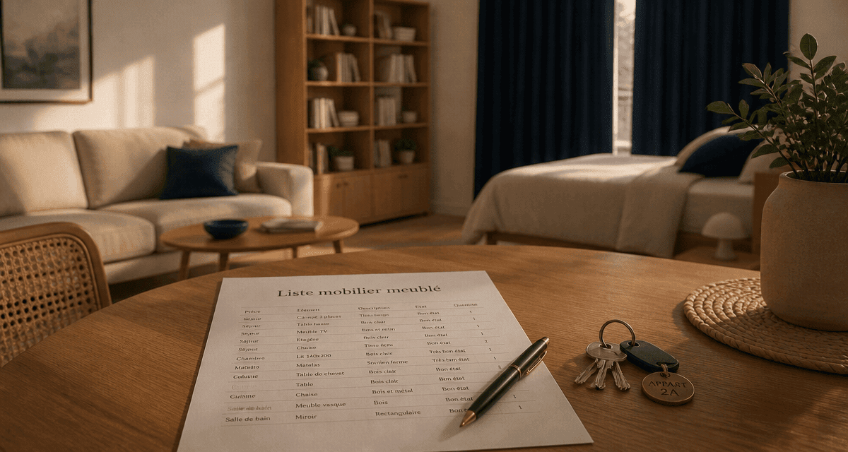 Liste mobilier location meublée pdf sur table avec clés