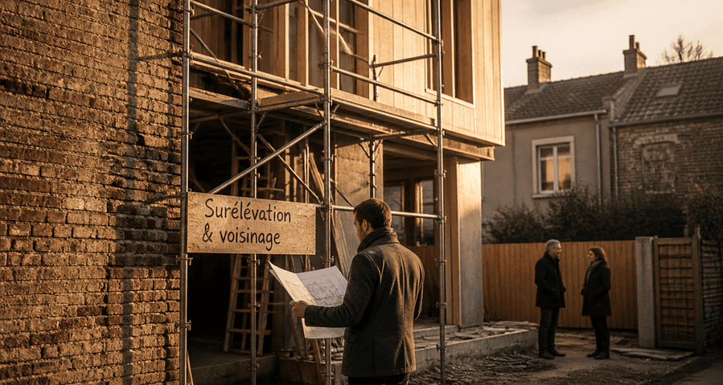 Surélévation maison et voisinage, chantier en cours