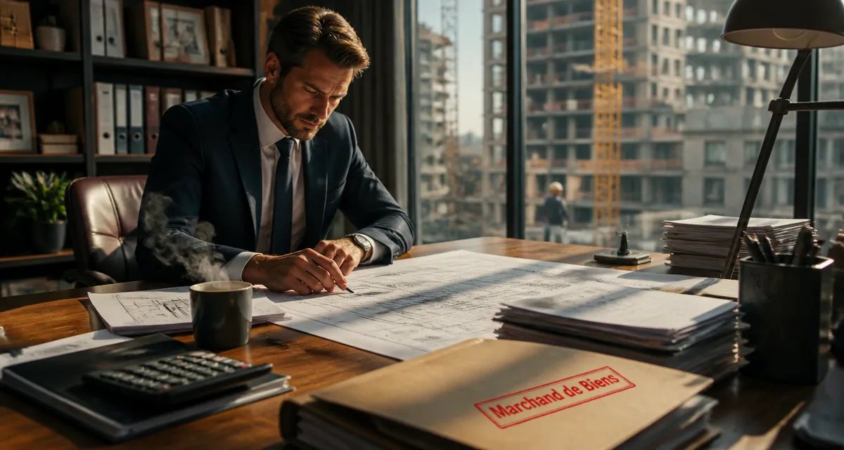 Devenir marchand de bien homme bureau plans immobiliers