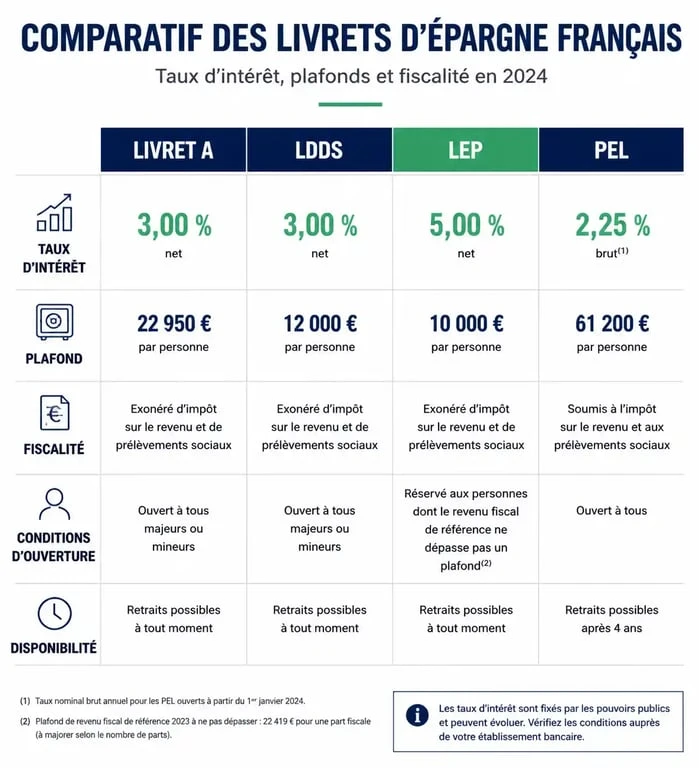 Tableau comparatif des meilleurs livrets pour placer son argent : taux et plafonds