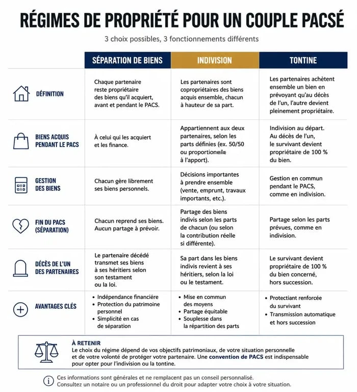 Comparatif des régimes de propriété pour un achat immobilier en PACS