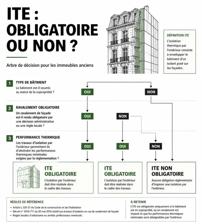 Schéma décisionnel de l'obligation d'isolation thermique par l'extérieur pour un immeuble ancien