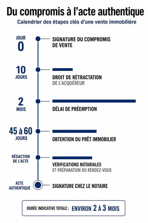 Infographie du délai entre le compromis de vente et l'acte authentique immobilier