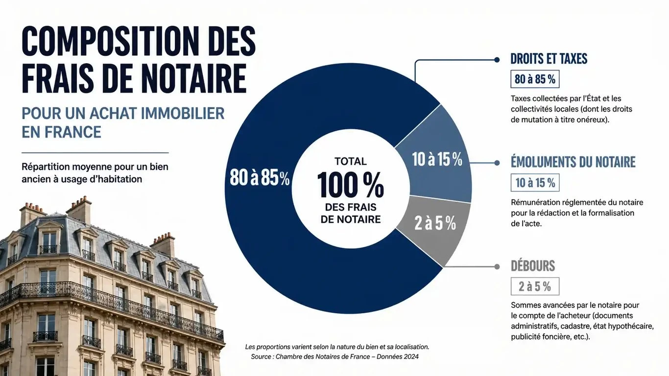 Infographie de la composition des frais de notaire pour un achat immobilier en SCI