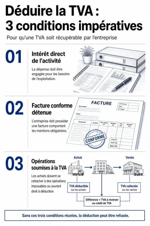 Infographie des conditions de la TVA déductible en comptabilité