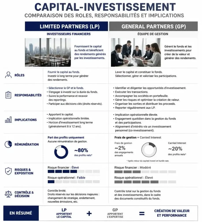 Comparaison des rôles entre Limited Partner et General Partner dans un fonds de private equity