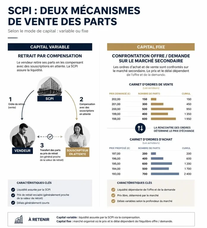 Processus de vente de parts de SCPI : capital variable vs capital fixe