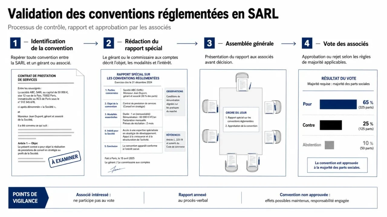 Processus de validation des conventions réglementées selon l'article L223-19 du Code de commerce pour les SARL