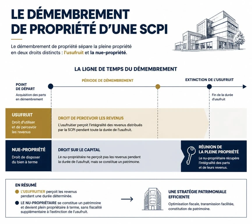 Schéma du mécanisme de démembrement temporaire d'usufruit SCPI