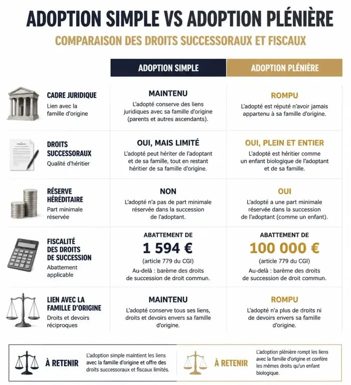 Comparatif des droits de succession en cas d'adoption simple et adoption plénière