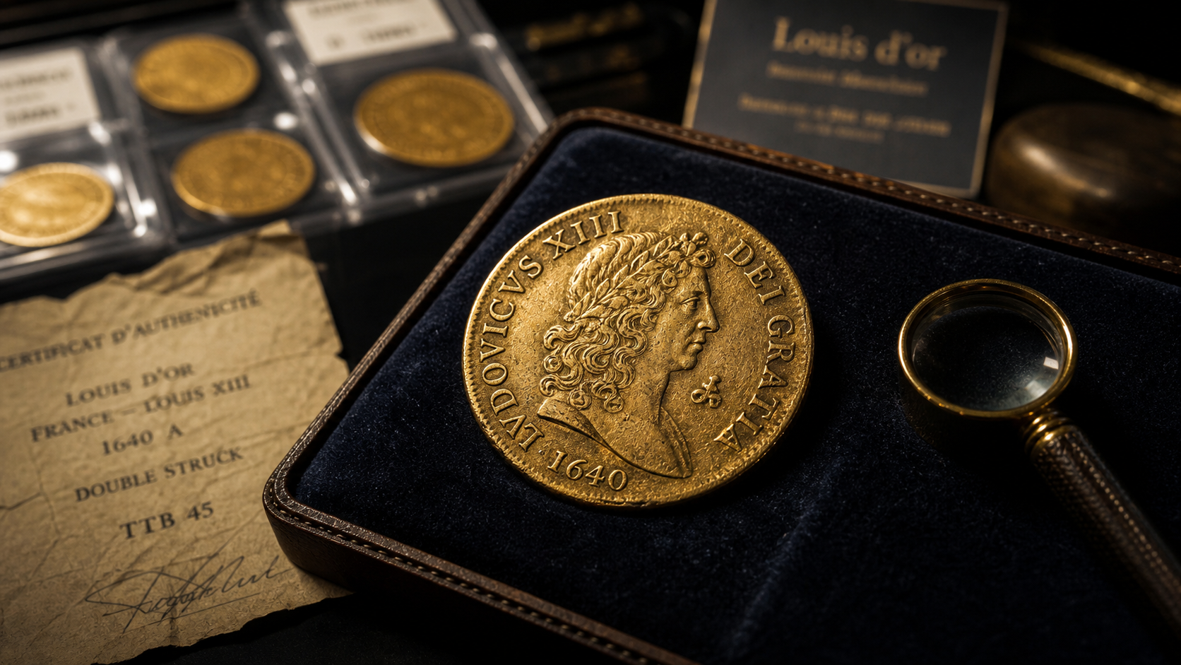 Louis d or le plus cher : gros plan Louis d’or ancien sur écrin de velours