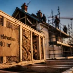 Prix surélévation maison 40m2 : chantier de surélévation avec ossature bois et échafaudage