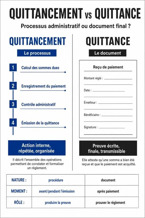 Infographie comparative : différence entre quittancement et quittance de loyer