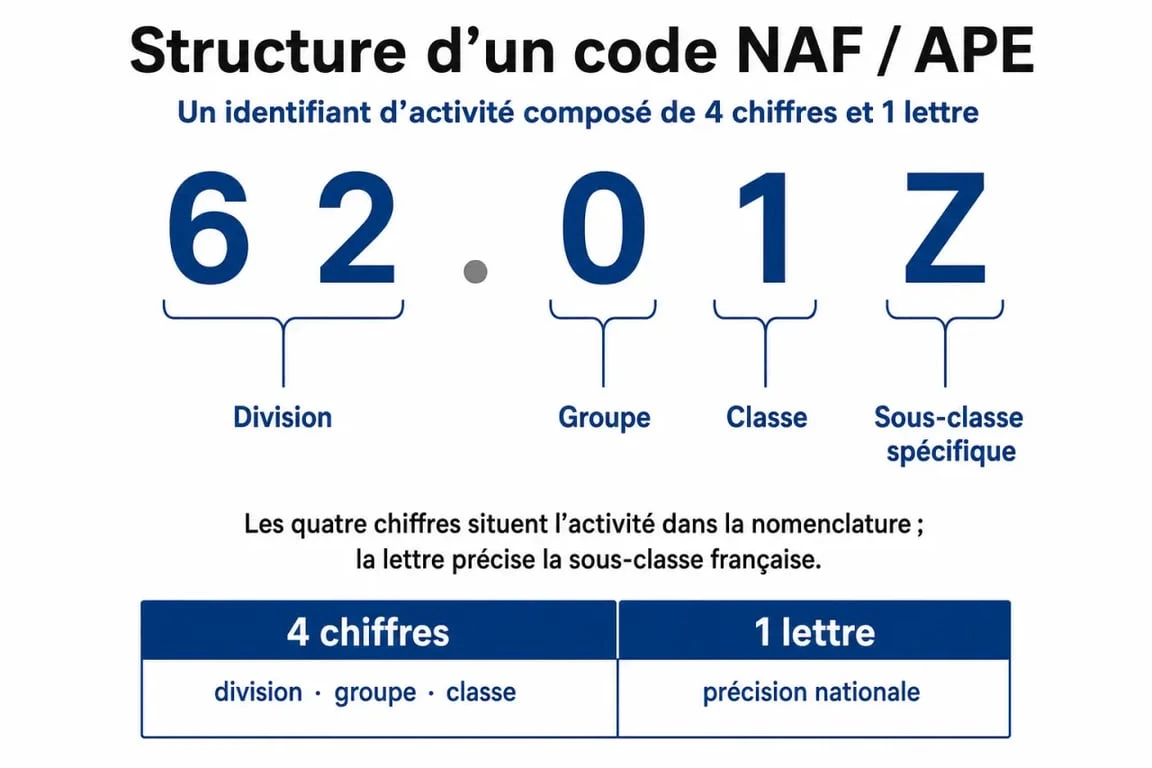Structure et composition d'un code NAF ou code APE pour les entreprises