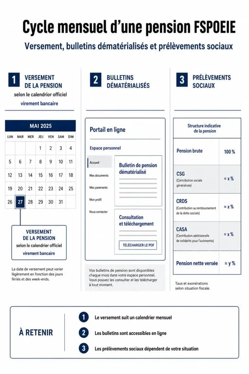 Infographie explicative sur le paiement et la gestion de la retraite FSPOEIE