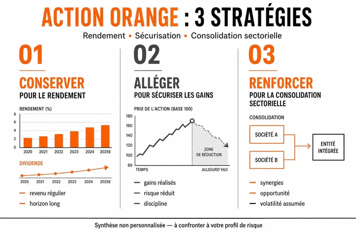 Infographie sur les stratégies d'investissement pour l'action Orange : faut-il vendre ses actions Orange ?
