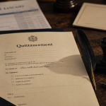 Quittancement définition, document juridique sur table