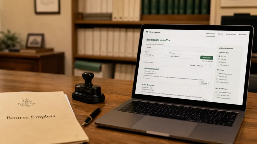 Bourse d’emplois du notariat : filtrer une offre par fonction, contrat et localisation