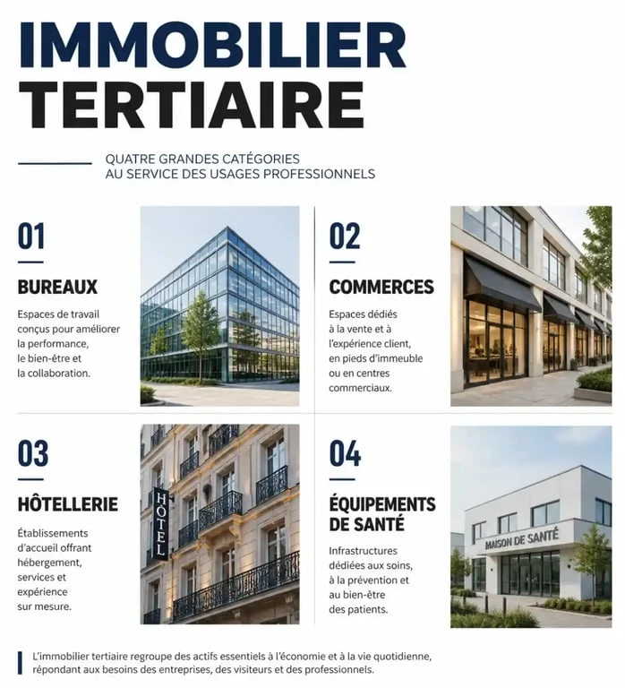 Schéma des différentes typologies d'immobilier tertiaire pour les investisseurs