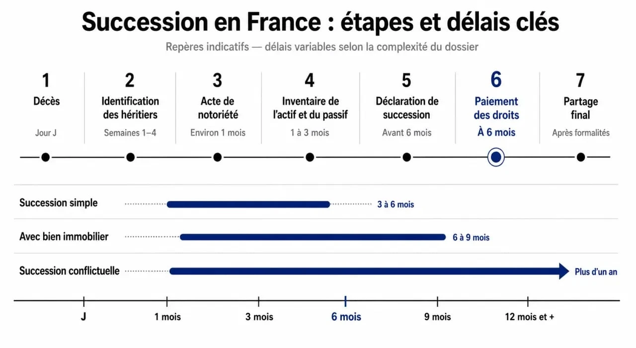 Combien de temps pour succession : frise chronologique des étapes et délais moyens