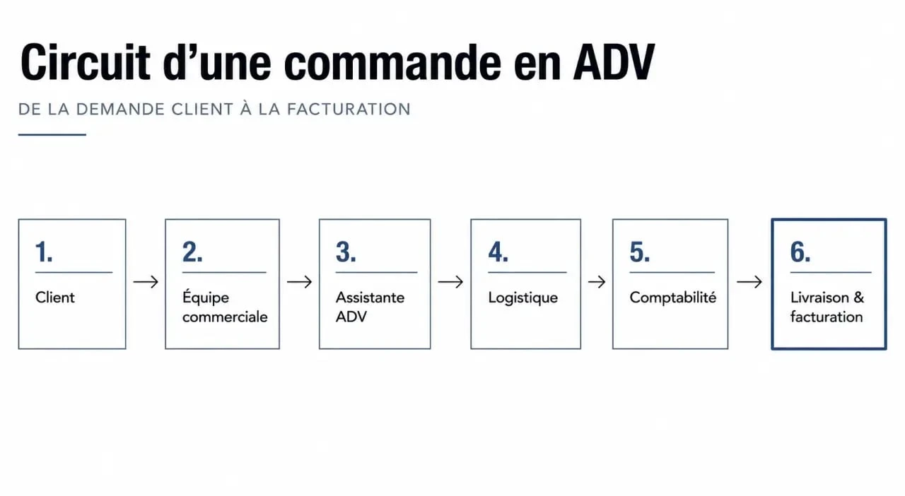 Assistante ADV c’est quoi : schéma du circuit de commande de la prise de commande à la livraison et à la facturation