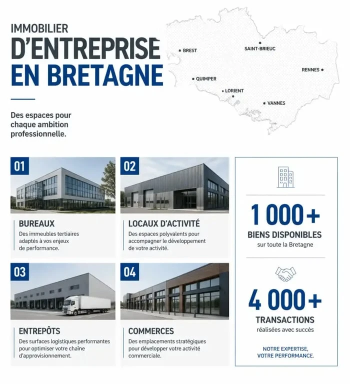 Immobilier entreprise Bretagne : visualisation des typologies de biens et des chiffres clés du marché