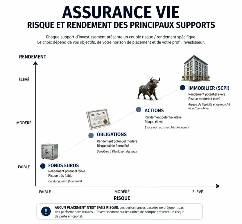 Graphique comparatif du risque et du rendement des unités de compte en assurance vie