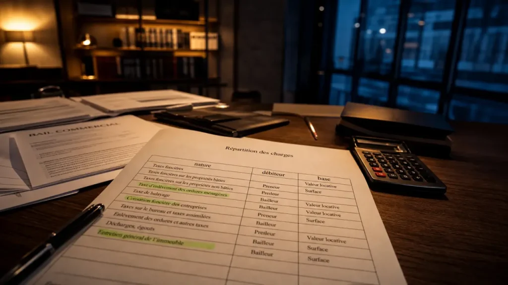 Bail commercial : tableau de répartition des charges, taxe foncière et article 606 à surveiller