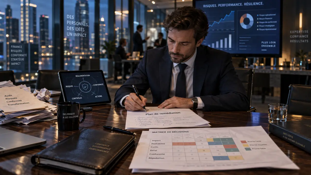 Cabinet de conseil banque : réunion sur la transformation, expertise métier et IT sécurisée