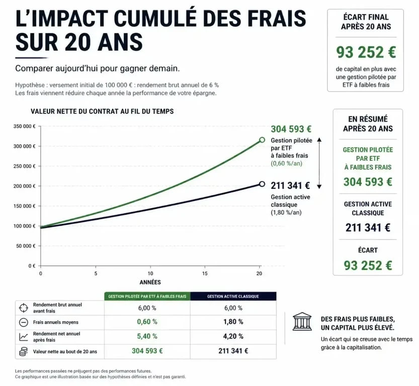 Comparatif des frais de gestion entre ETF et fonds classiques pour une assurance vie en gestion pilotée
