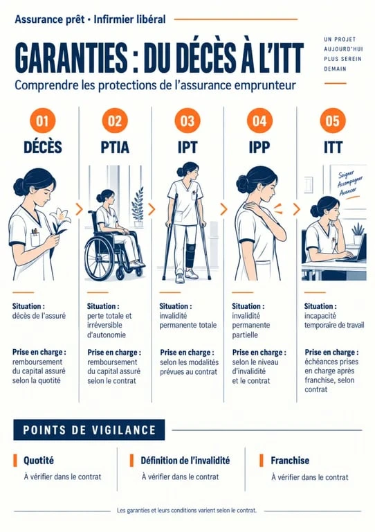 Infographie des garanties d'une assurance prêt infirmier libéral