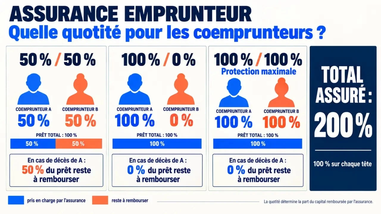 Infographie sur l’assurance emprunteur et la quotité des coemprunteurs